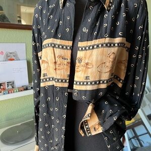 Tan and Black Vintage Roper Women’s Western Blouse Large
